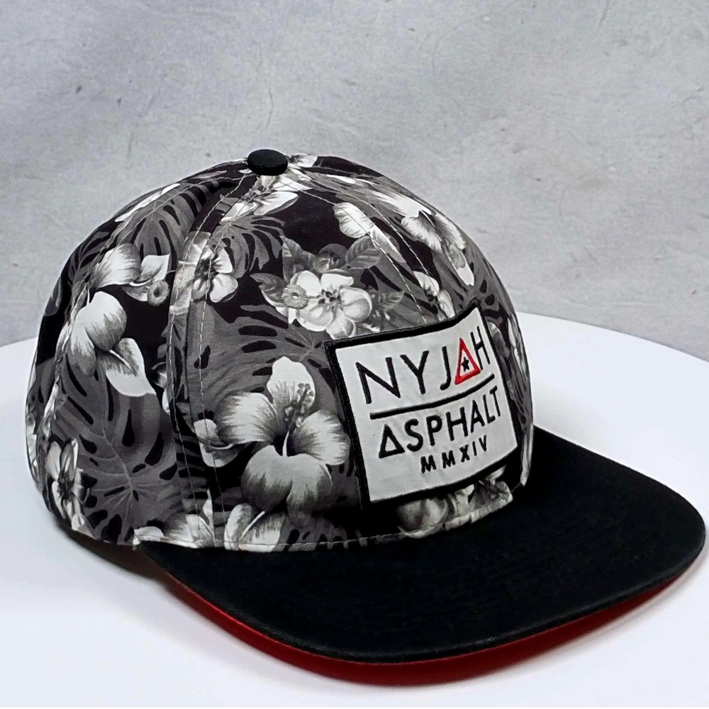 Asphalt Nyjah Huston Hat Snapback Floral Black‎ White Red Flat Bill Cap Skate